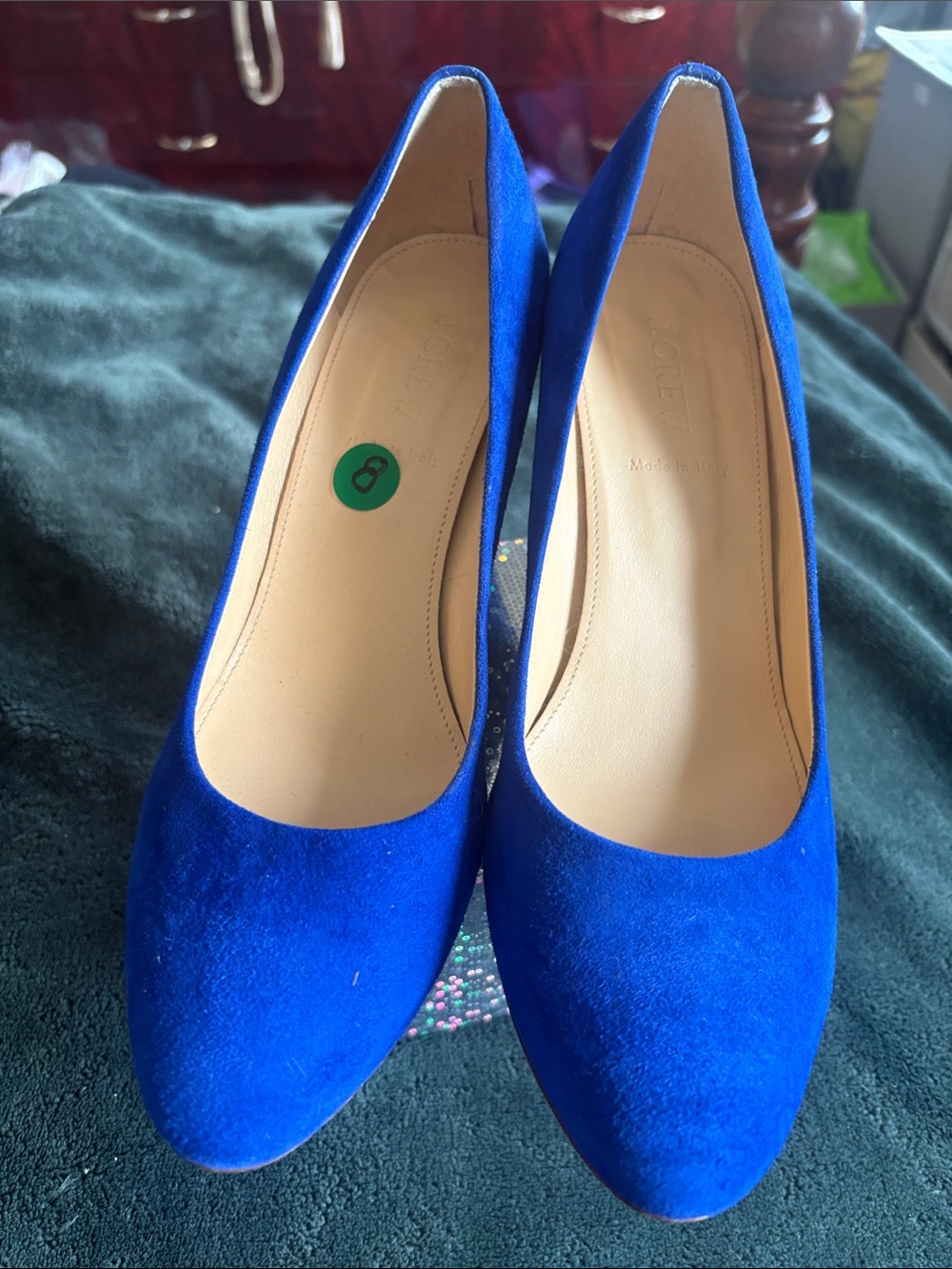 Crew blue suede wedge pumps 8.5 fits 8 made in Italy - Picture 2 of 8
